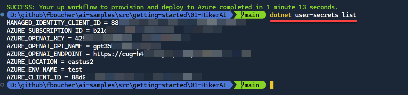 result of the secrets-list command