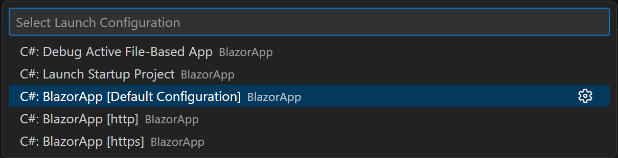 Select your Blazor App launch configuration