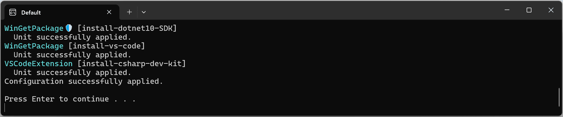 Dotnet sdk, vscode, and csharp devkit installation completion